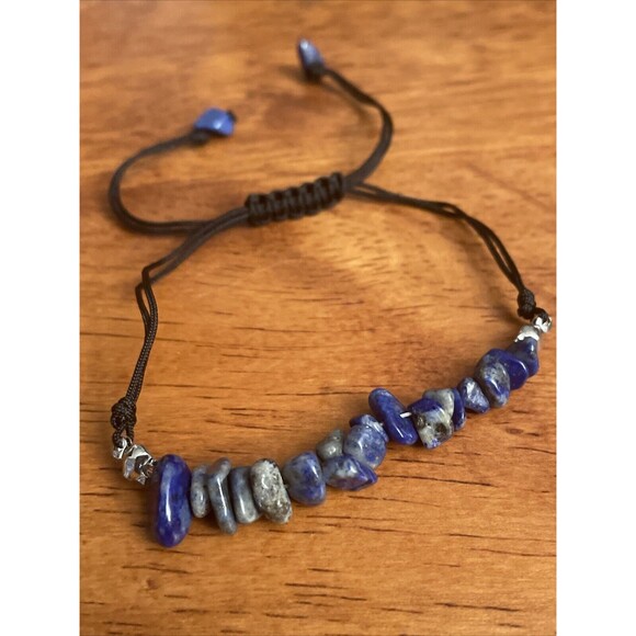 Natural lapis lazuli Blue Stone Bracelet Chakra Gems Chip Set Adjustable - Picture 1 of 3